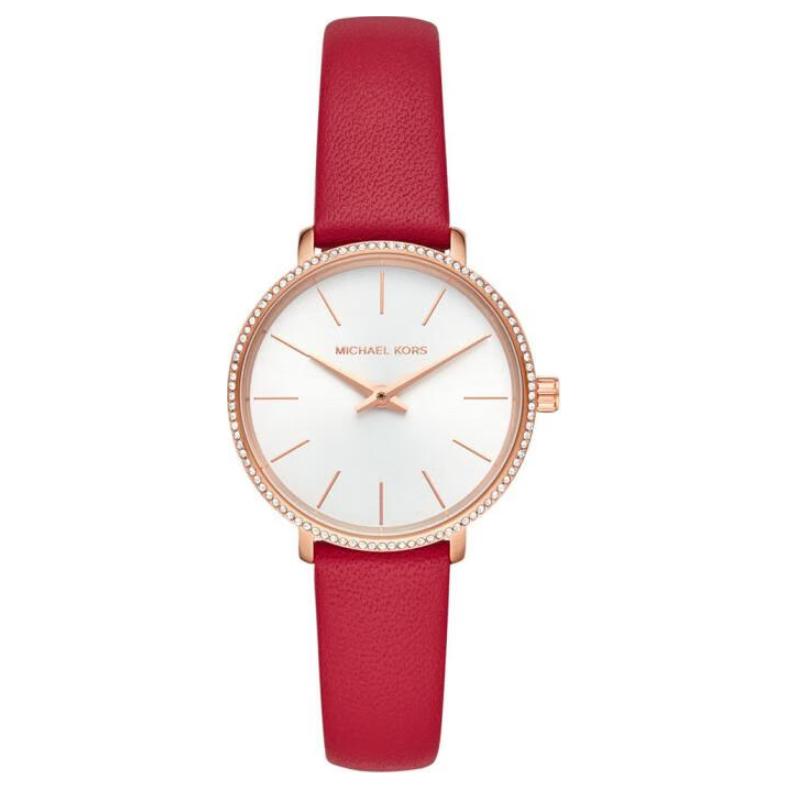 

MICHAEL KORS Часы Mini Pyper Collection Wrist Watch Quartz Movement Leather Watch Bands 32mm White Dial Women's Watch, White Dial