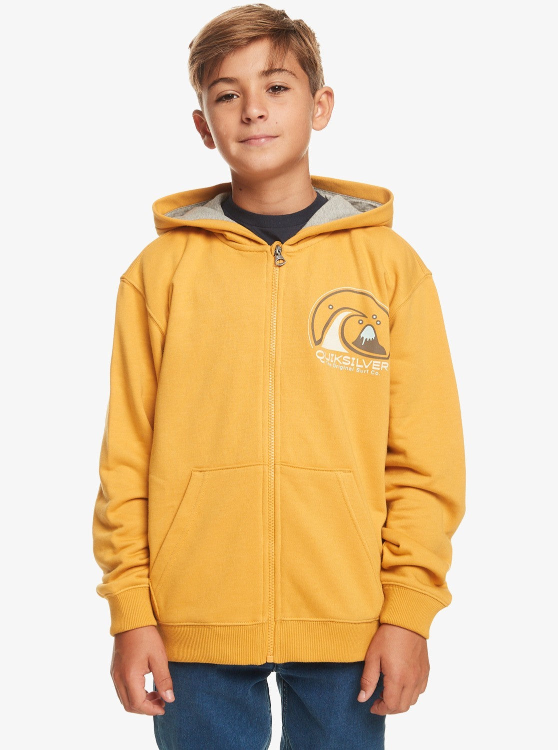Детская толстовка Quiksilver Circle Way, желтая, хлопковая, с длинным рукавом и полной застежкой-молнией, GBO50 — фото 3