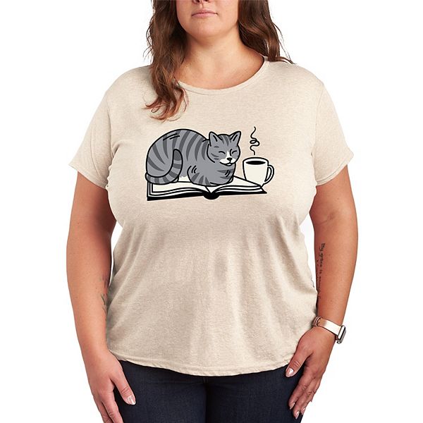 

Футболка с принтом "кофе и кот на книге" Plus size Licensed Character, Beige, Коричневый, Футболка с принтом "кофе и кот на книге" Plus size Licensed Character, Beige