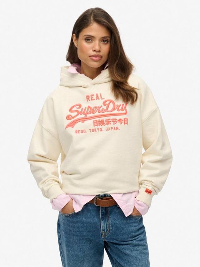 

Винтажный худи с неоновым логотипом Superdry, Cream