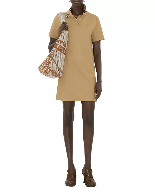 

Платье-Поло из хлопка с клетчатым воротником Burberry, бежевый