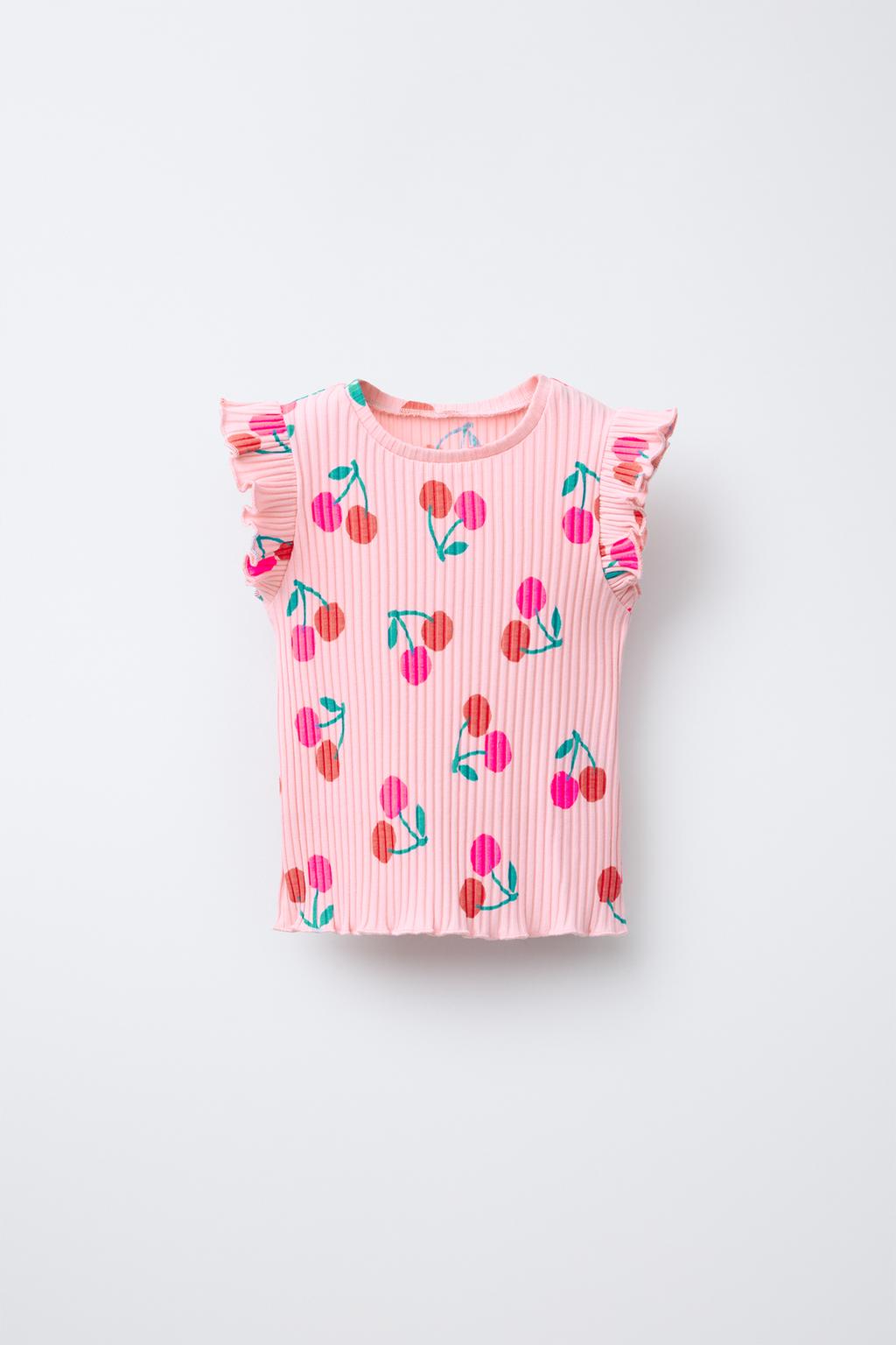 

Футболка в рубчик с принтом ZARA, цвет Chalk pink