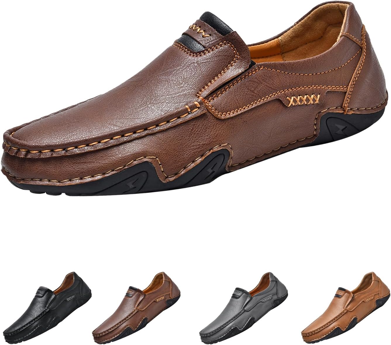 

Мужские мокасины HNEOWGN для вождения, слипоны, повседневная обувь, легкие и удобные, кожаные, без каблука, плоские босоножки, коричневый