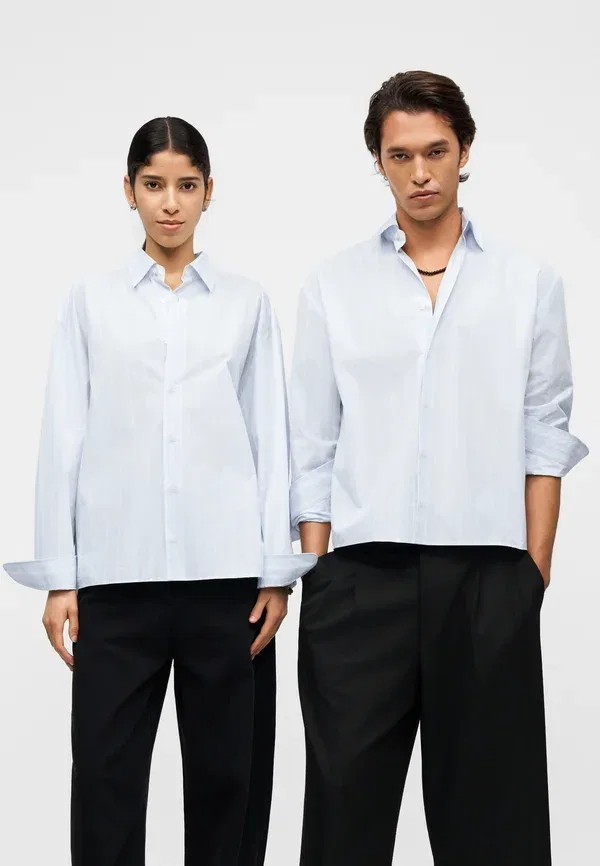 Блуза укороченная на пуговицах Cody shirt Boss, белый/синий — фото 3