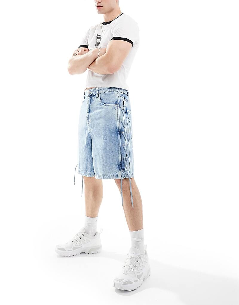 

Голубые джинсовые шорты стандартной длины с завязками ASOS DESIGN