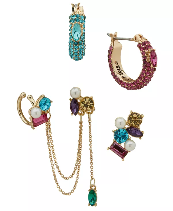 

Комплект из 5 серег золотистого оттенка с непарными камнями: стеклянный жемчуг, стеклянные камни и кубический цирконий Emily In Paris, multi