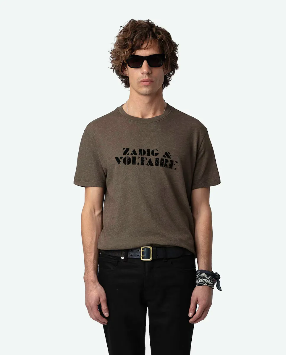 

Мужская хлопковая футболка Tommy с короткими рукавами Zadig & Voltaire, коричневый