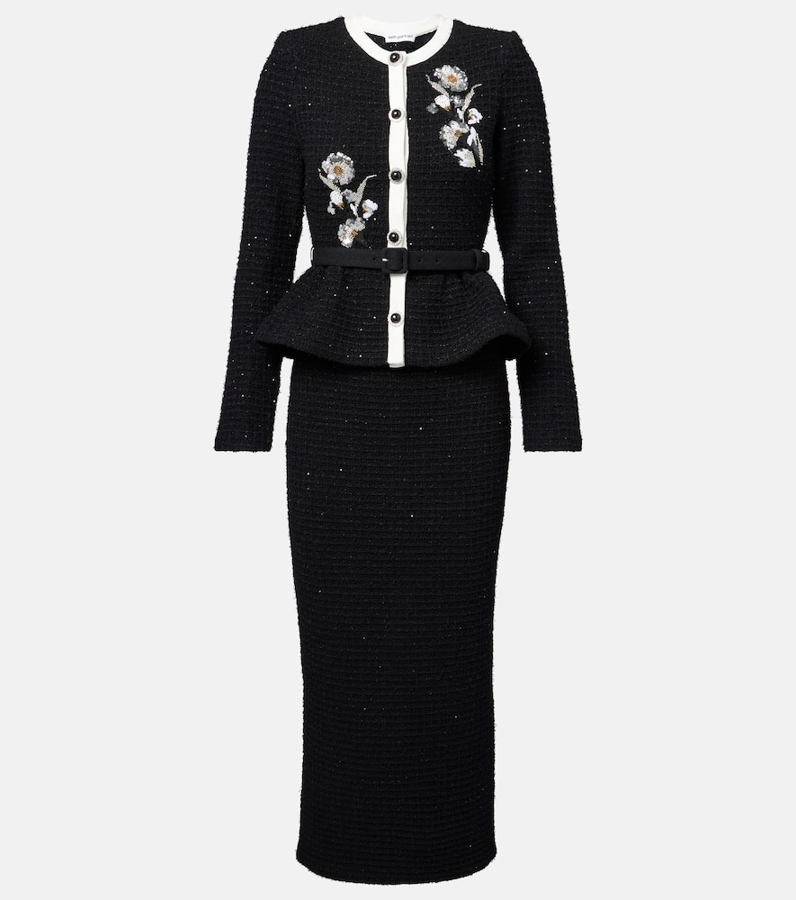 

Среднее платье из твида с цветочным принтом и пайетками Self-Portrait, Black