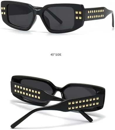 

Солнцезащитные очки 2026 года с декоративными заклепками для женщин, квадратные, с защитой от УФ-излучения UV400, для мужчин, чайного синего цвета MTZJH, Green Grey