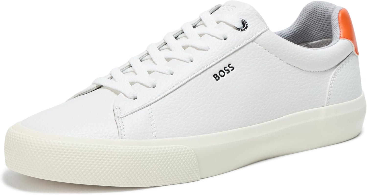 

BOSS мужские кожаные кроссовки Aiden Logo Block низкие, Sun-Bleached White