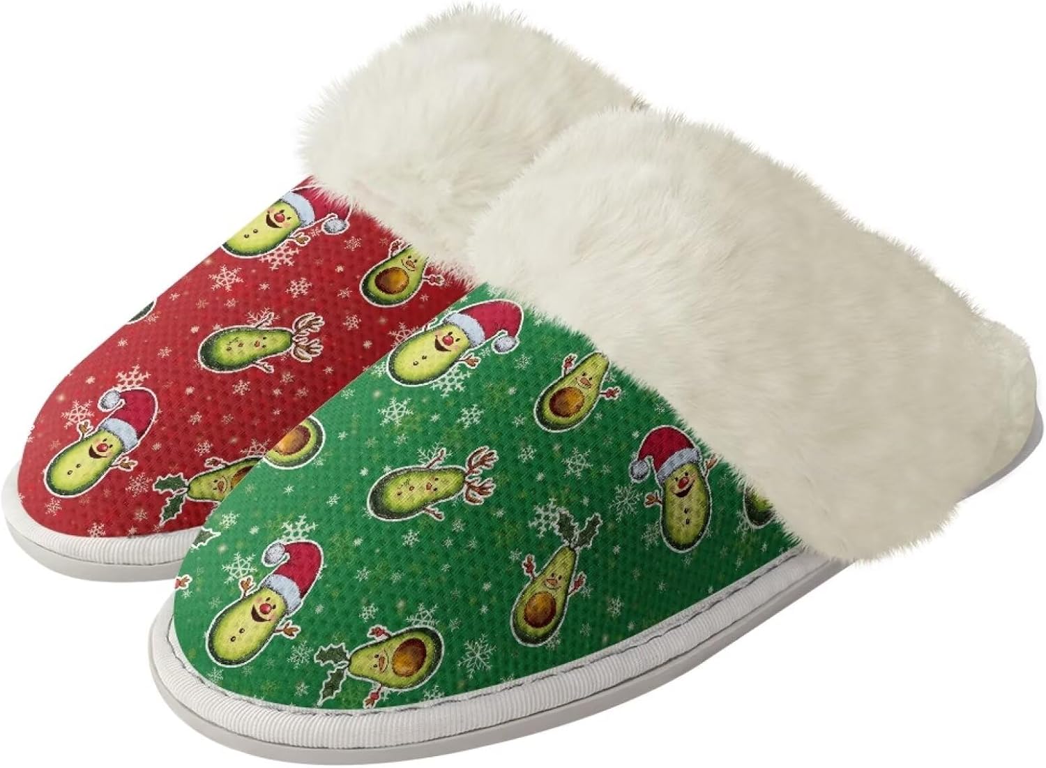 

Рождественские хлопковые тапочки с принтом для женщин и мужчин, повседневные, с нескользящей подошвой, мягкие плюшевые домашние тапочки для улицы и дома Zhangruoheng, Christmas Snowflake Avocado