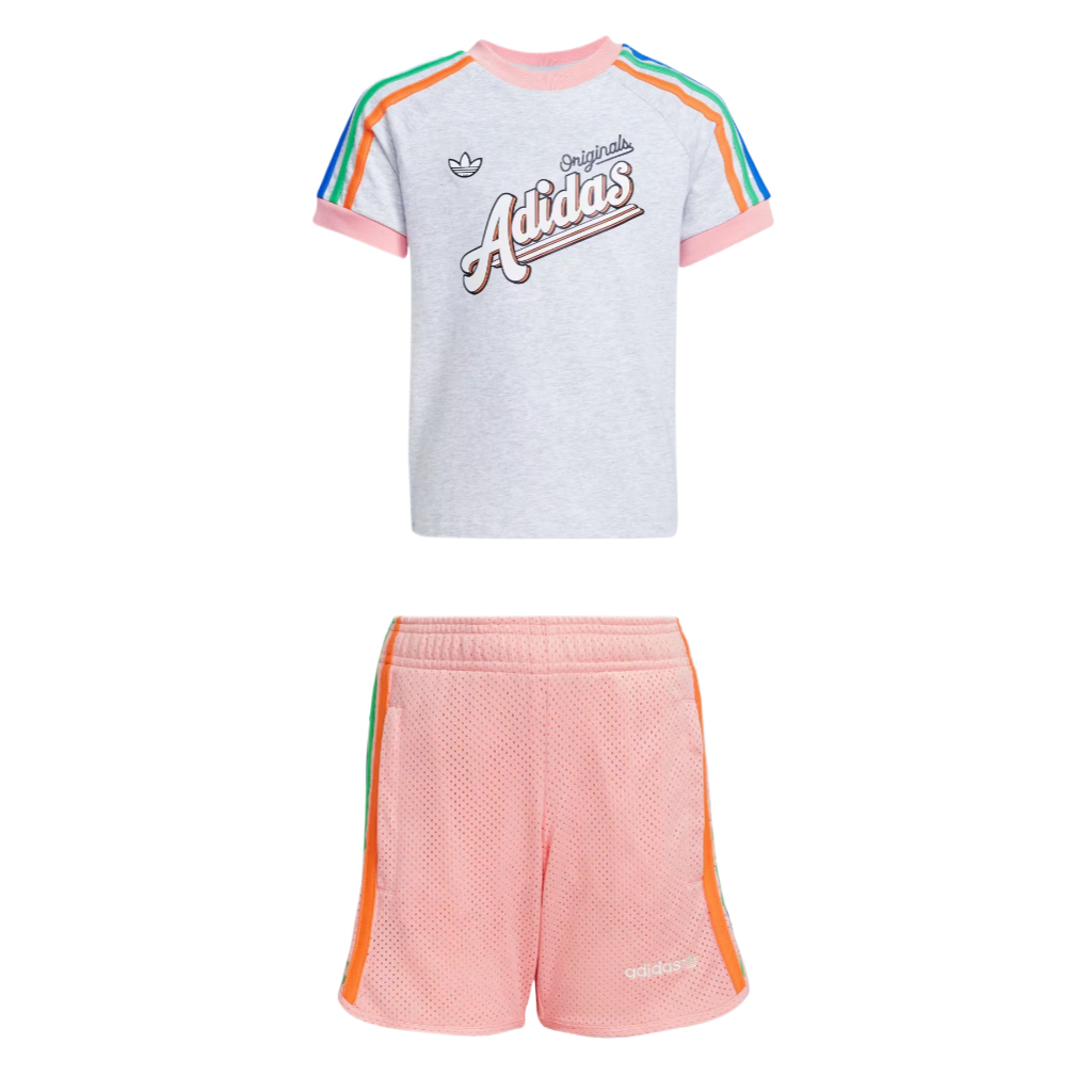 

Adidas Originals Повседневный спортивный сет футболка 3 полоски 2 предмета white pink для детей 3-7 лет