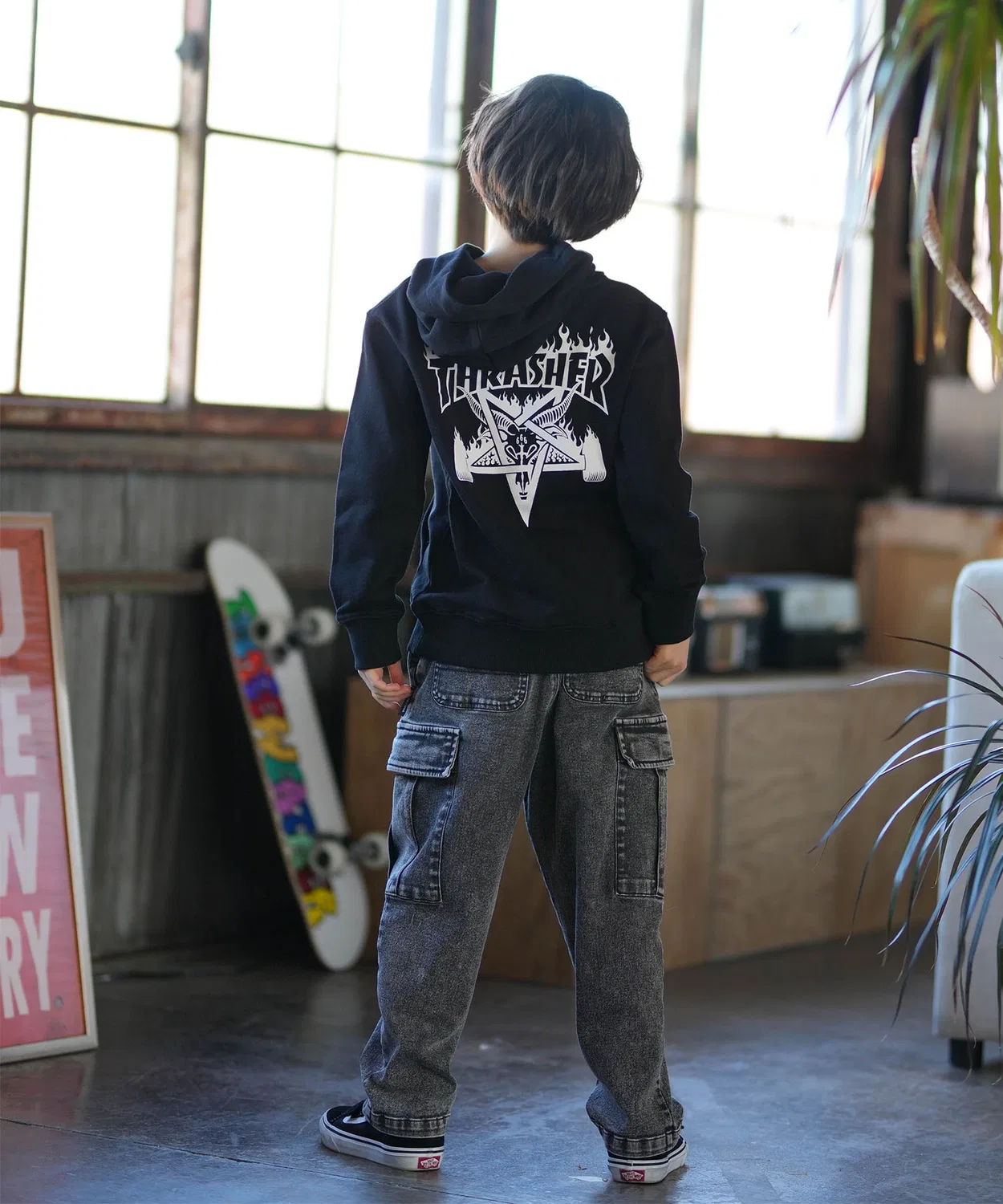 Детская парка THRASHER с принтом, хлопок, цвет серый меланж — фото 4