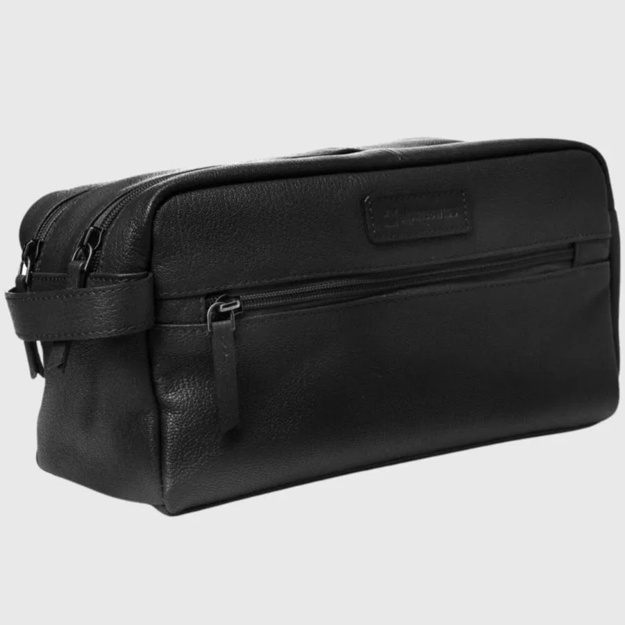 Косметичка AlpineSwiss Sedona из натуральной кожи, набор для бритья, дорожный футляр Alpine Swiss, черный — фото 3