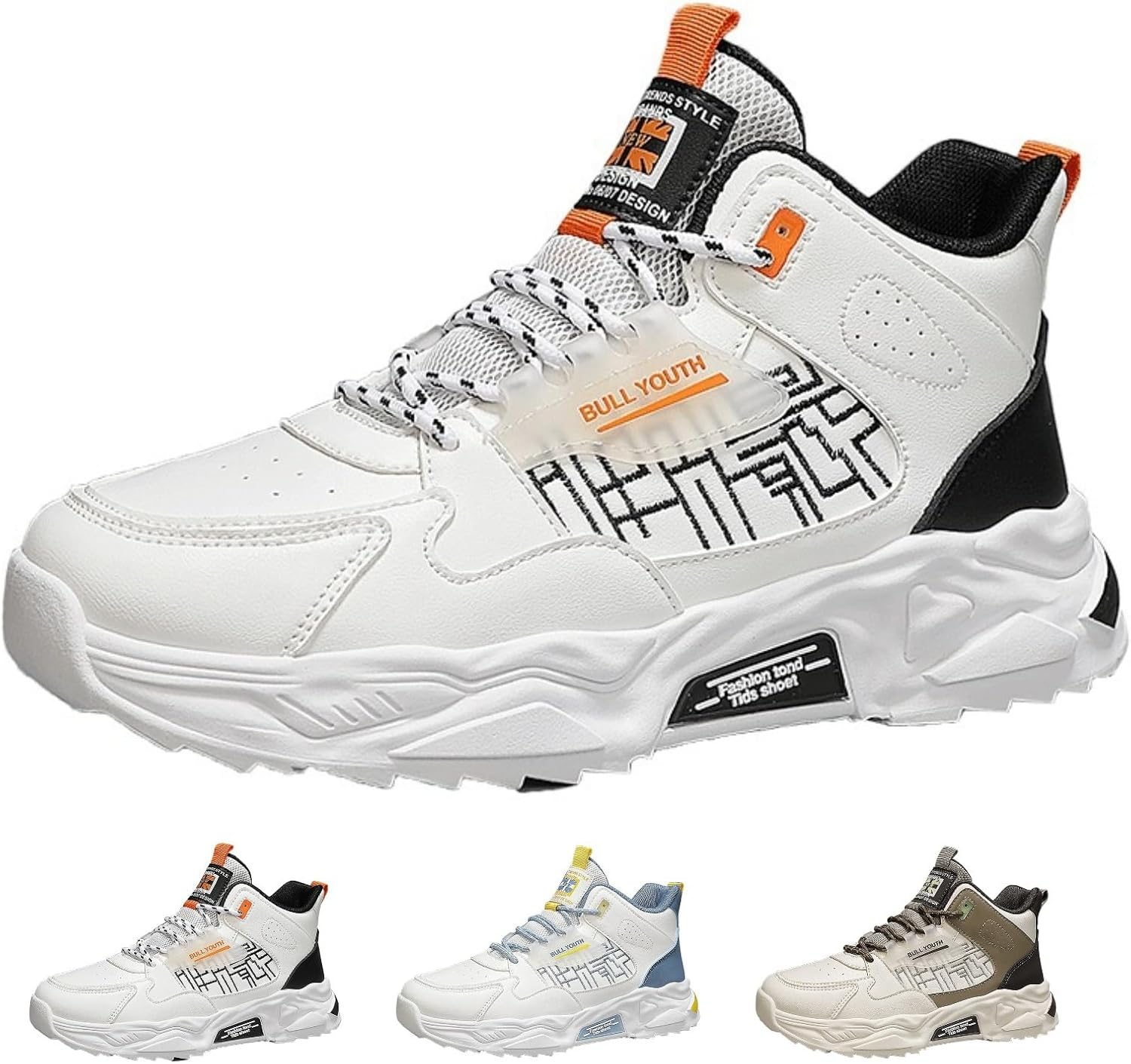 

Мужские высокие кроссовки MACEFIL с массивной подошвой, модные, удобные, противоскользящие, для повседневной ходьбы, спорта и баскетбола, белый/черный