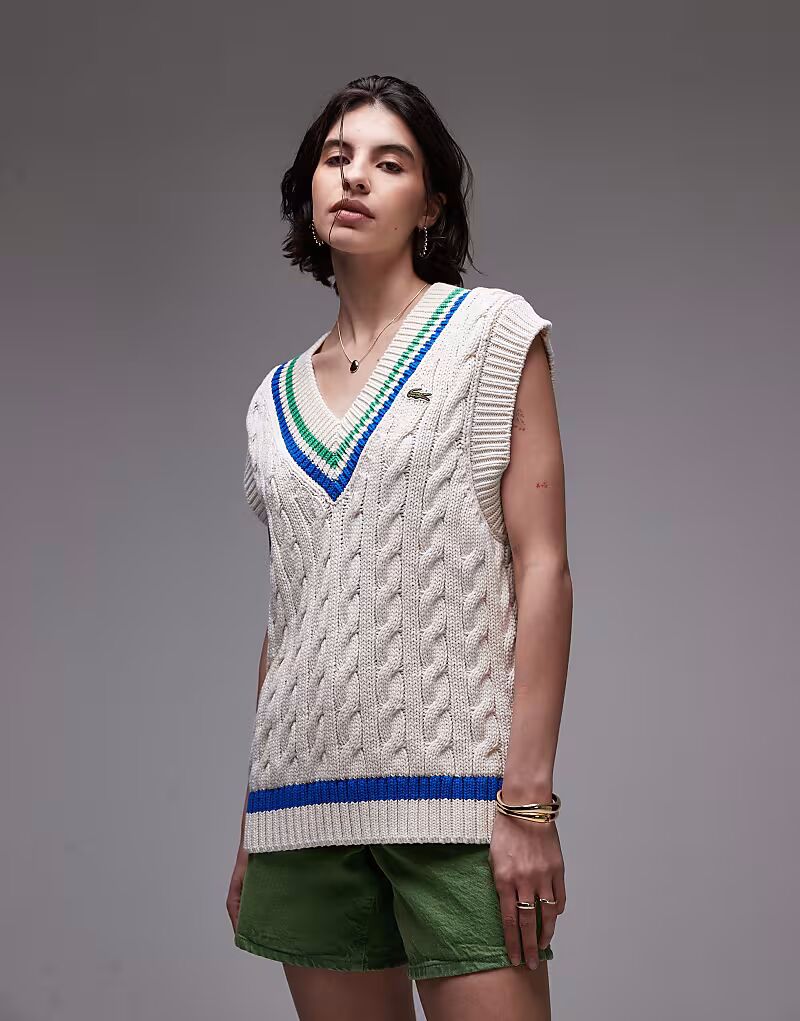 

Трикотажный топ Lacoste свободного покроя для крикета в цвете «кремовый»