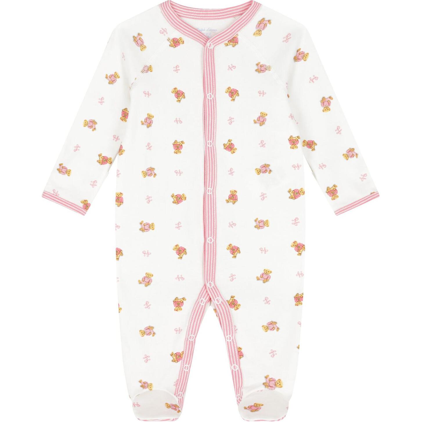 Комбинезон для младенцев и малышей Infant And Toddler Polo Ralph Lauren, set (белый jumpsuit+белый bib+розовый hat) — фото 4