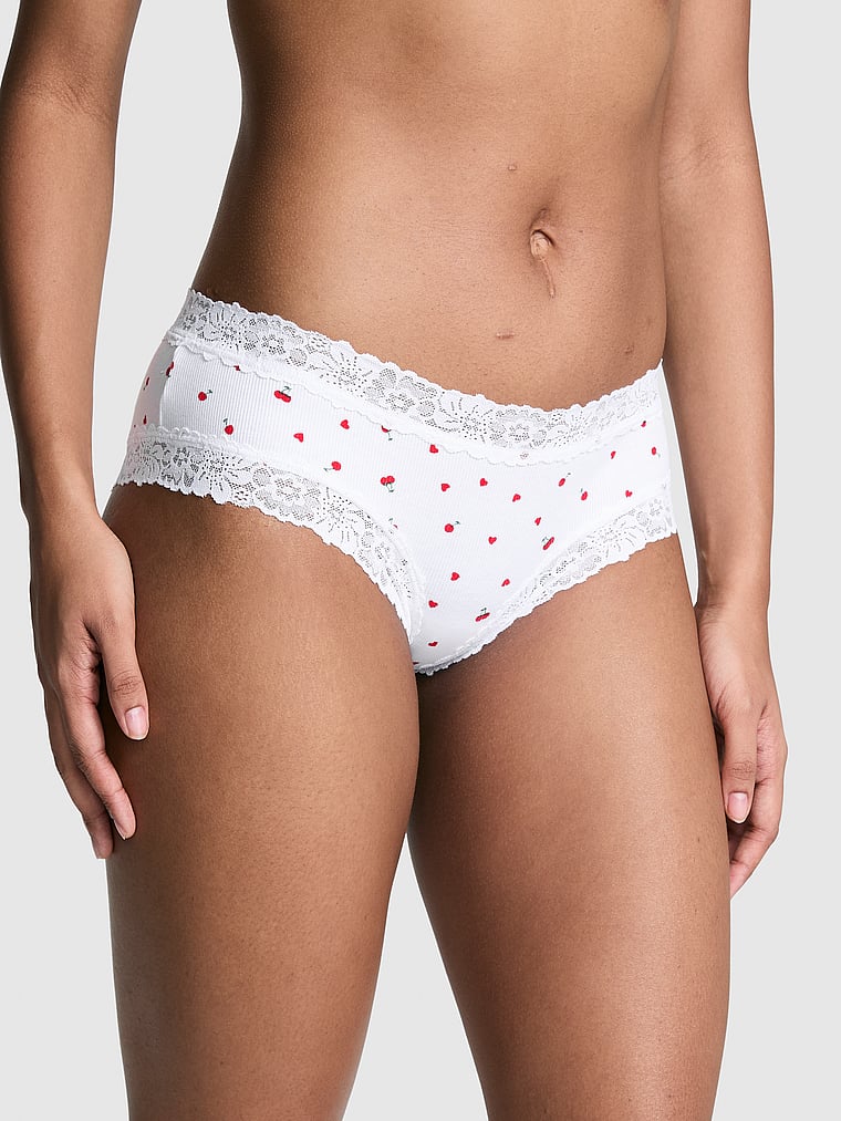 

Кружевные трусики Wink с дерзкой отделкой Pink, lace trim white cherry heart print