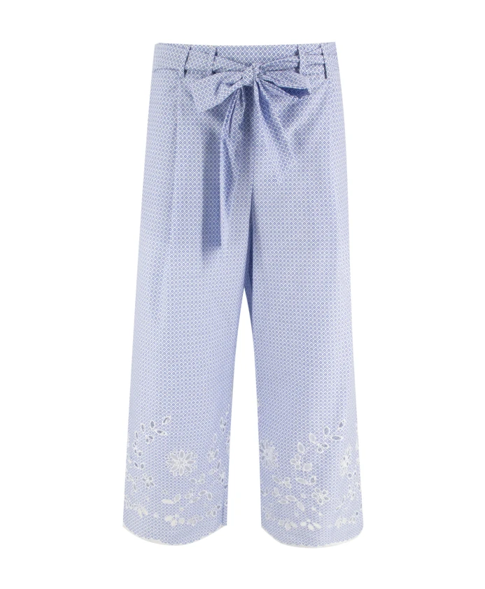 

Хлопковые брюки с цветочным принтом, широкими штанинами и заостренным низом. Ermanno Scervino, синий