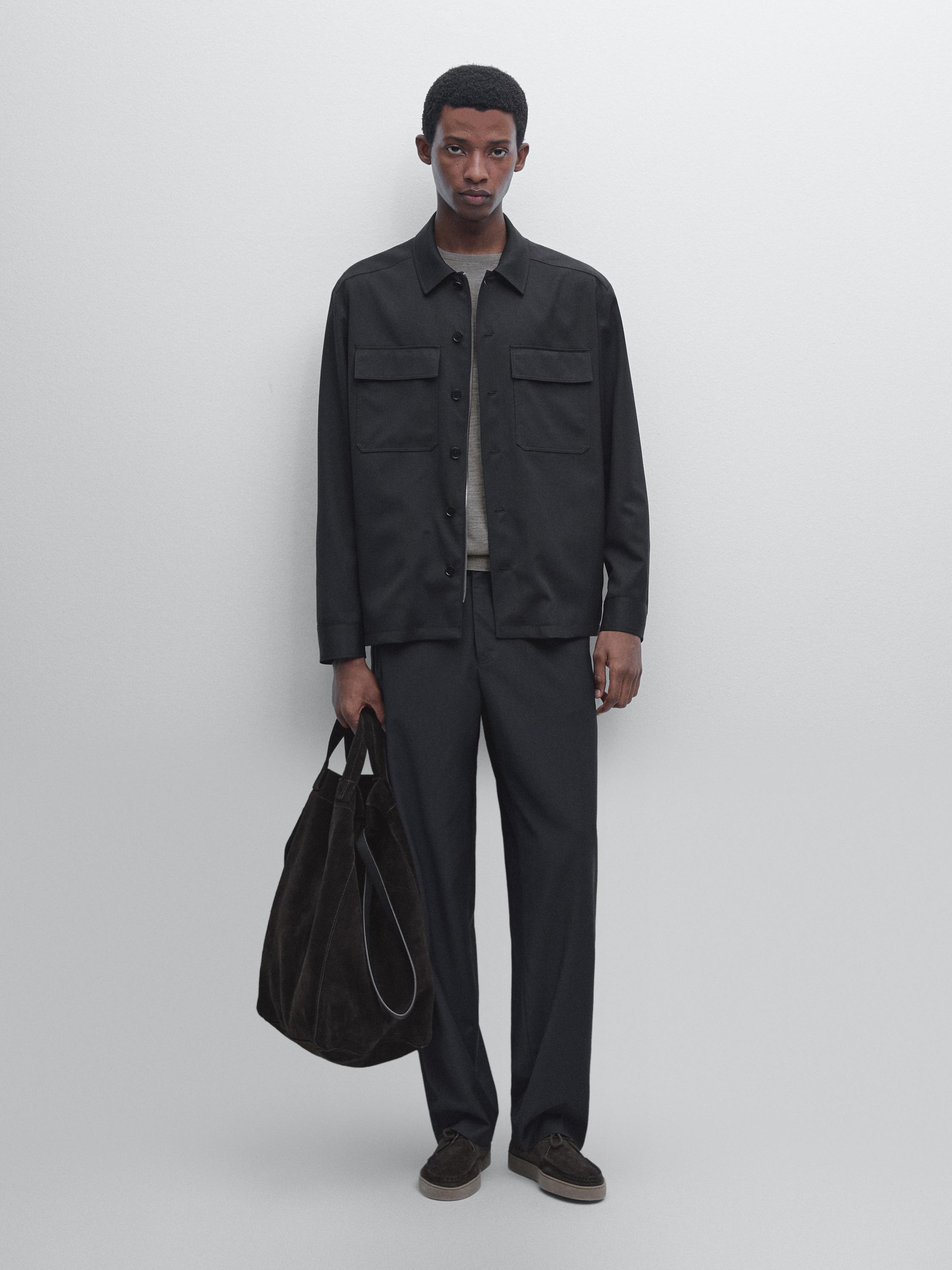 

Классная шерстяная рубашка на молнии Massimo Dutti, темно-синий