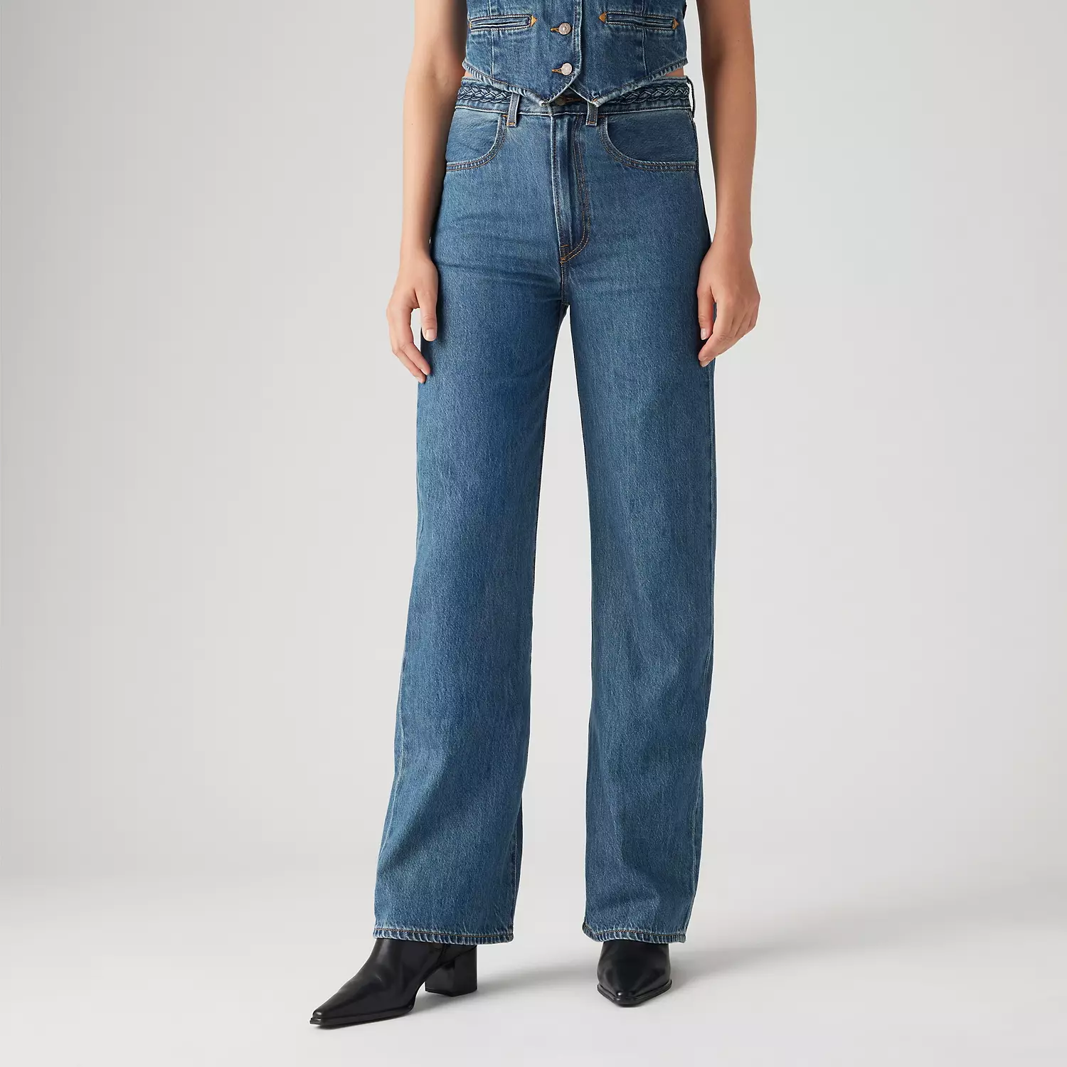 Плетеные женские джинсы Ribcage Wide Leg Levi's, цвет Big Yikes - Dark Wash — фото 2