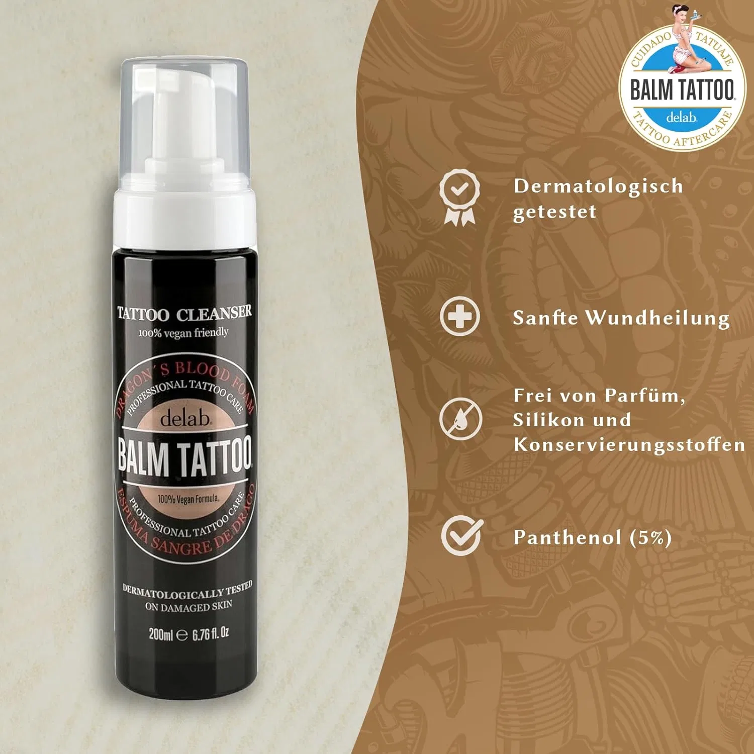 Профессиональная пенка для очищения татуировок BALM TATTOO Cleansing Foam 200 мл Balm Tattoo — фото 4