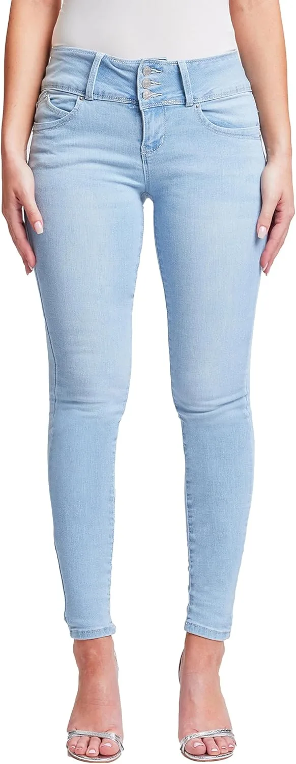 

YMI Women's Wannabettabutt скинни джинсы mid-rise на 3 пуговицах из переработанных волокон