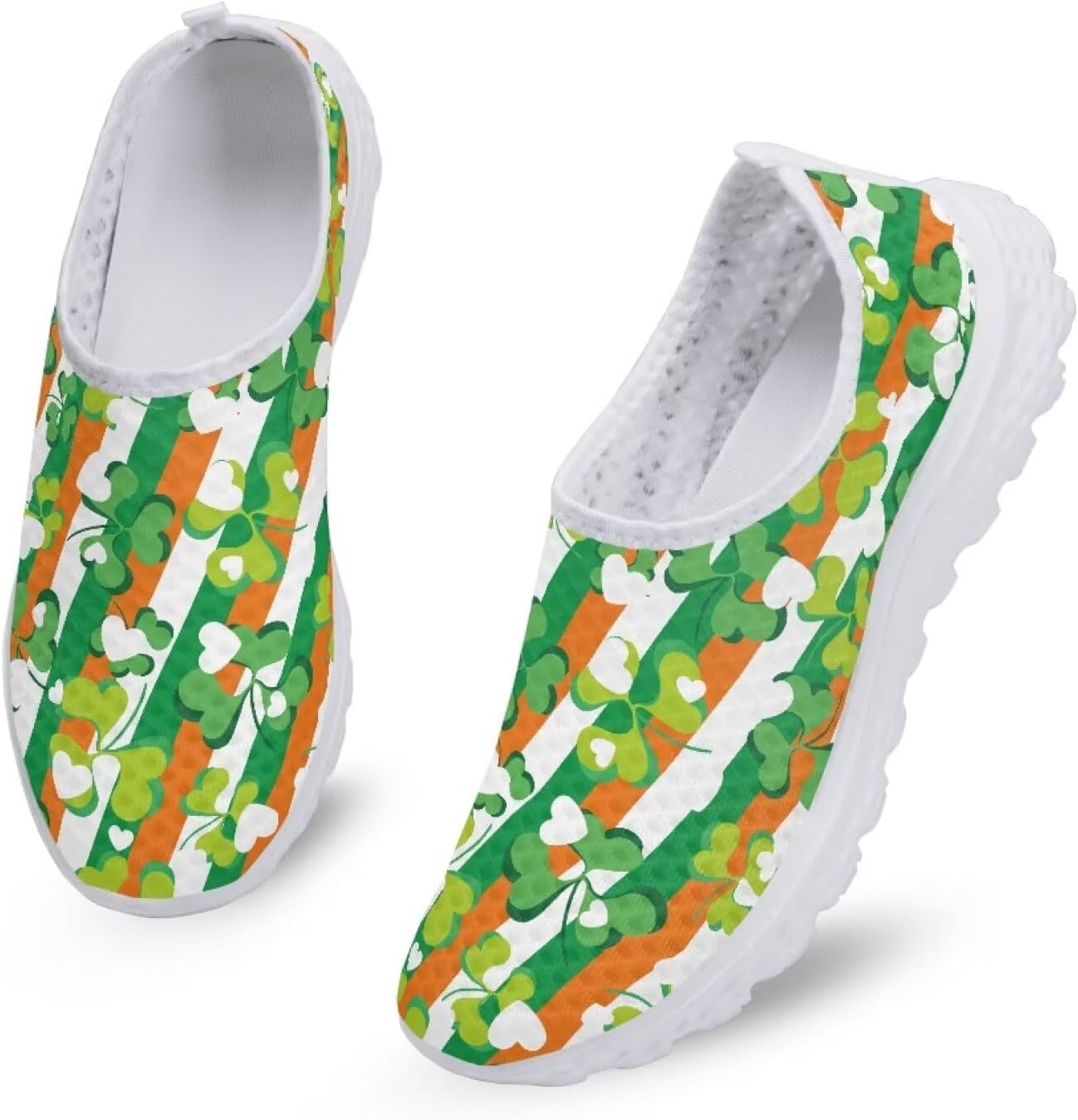 

Кроссовки Binienty для взрослых, слипоны Clipper для женщин и мужчин, удобная повседневная обувь для ходьбы и бега, St. Patrick's Day Stripes Leaf-2