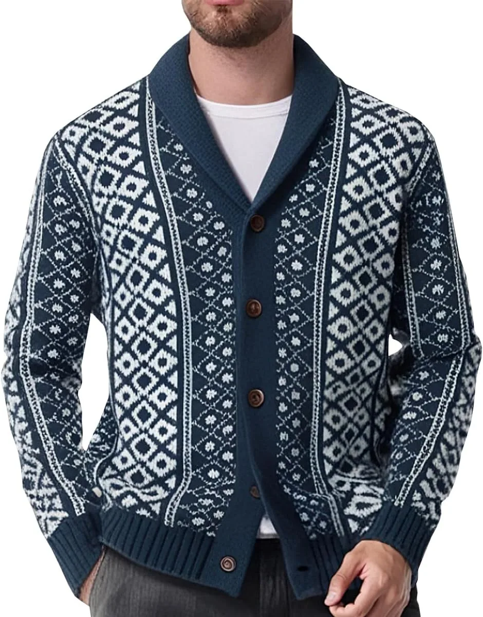 

Мужской кардиган с шальным воротником, длинный рукав, пуговицы, кабельная вязка TACSTRUN