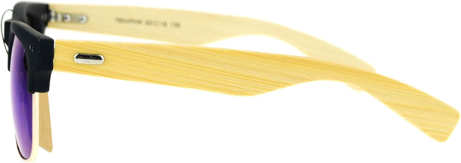 

Солнцезащитные очки с заушниками из натурального бамбука, квадратной формы, матовыми зеркальными линзами, защитой от УФ-излучения UV 400 PASTL, Black (Blue Mirror)