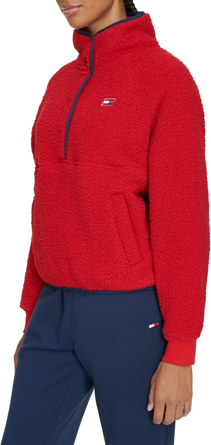 Женская толстовка Tommy Hilfiger из искусственной шерпы с застежкой-молнией на половину длины, Deep Red — фото 3