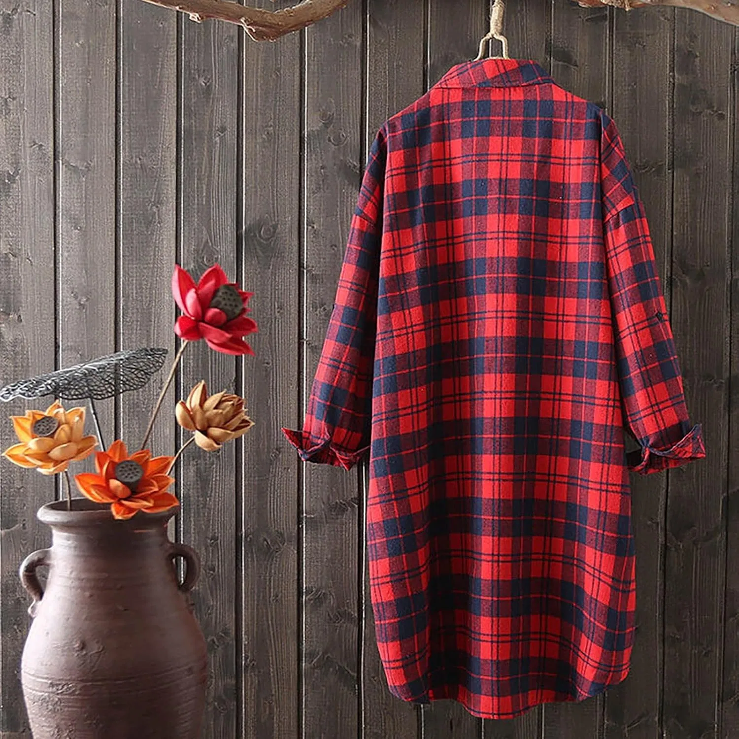 Блуза с клетчатым принтом plaid flannel shirt, красный — фото 3