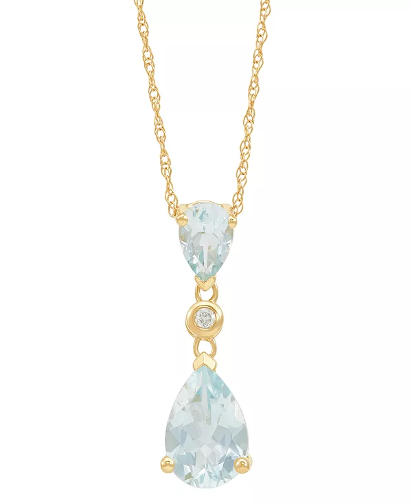 

Ожерелье с подвеской в виде аквамарина грушевидной формы (1,5 карата) и бриллиантового акцента из 14-каратного желтого золота, 18 дюймов Macy'S, aquamarine