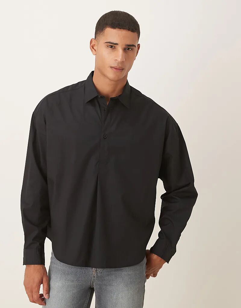 

Рубашка свободного кроя ASOS DESIGN из поплина с круглым подолом черного цвета