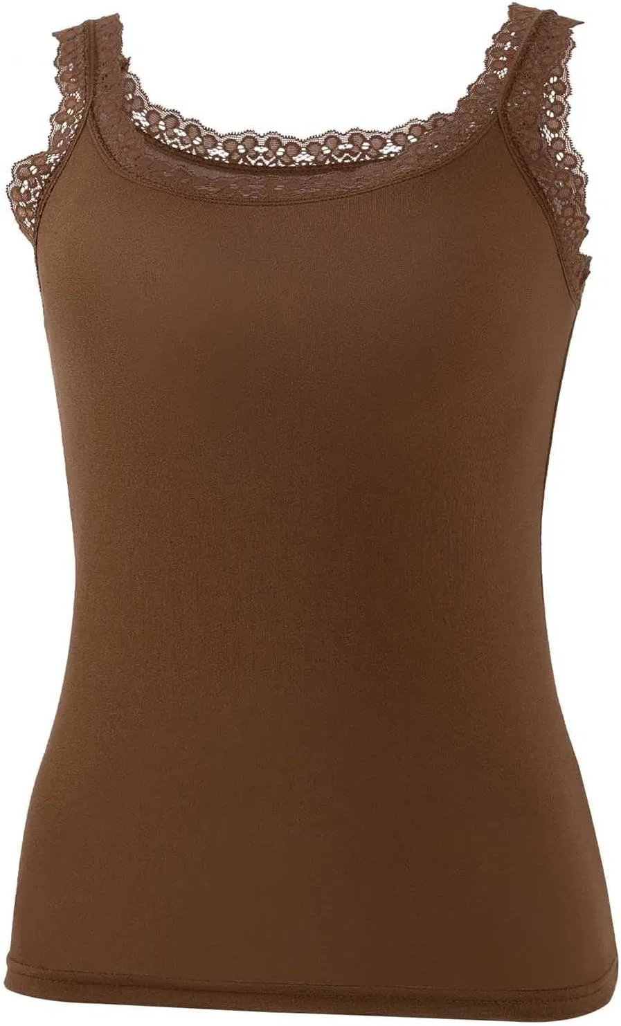 Женский топ-майка Ribbed Fitted Lace Trim, Brown