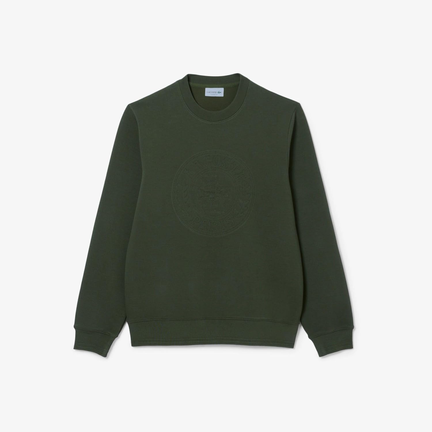 Мужская официальная толстовка LACOSTE с двусторонним круглым вырезом и вышивкой лавровым узором в тон, темно-зеленый — фото 4