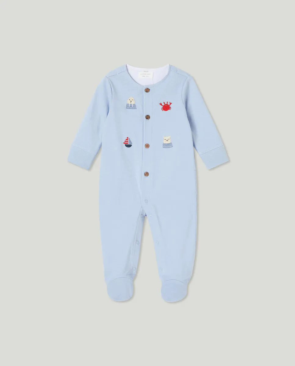 

Длинный комбинезон для мальчика с вышитыми животными Cotton Juice, синий