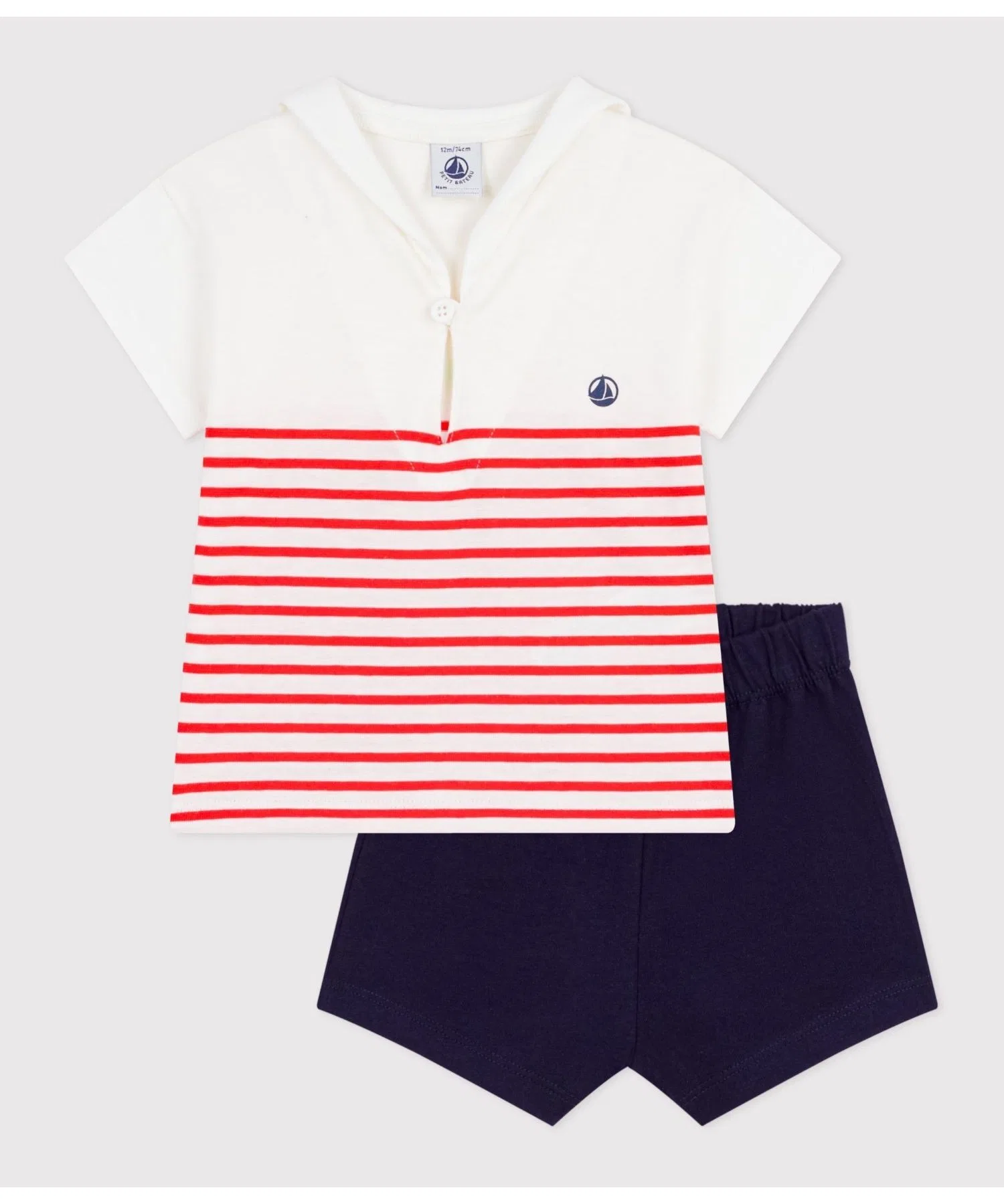 Детский комплект из хлопка в полоску Petit Bateau синий