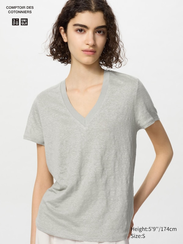 

Футболка из льна с v-образным вырезом Uniqlo, зеленый
