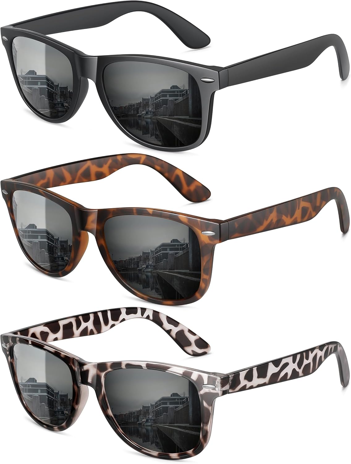 

Поляризованные солнцезащитные очки MEETSUN для женщин и мужчин, классические ретро-стиль, модные очки для вождения, защита UV400 (3 шт.), (3 Pack) Matte Black + Leopard Grey + Grey Leopard