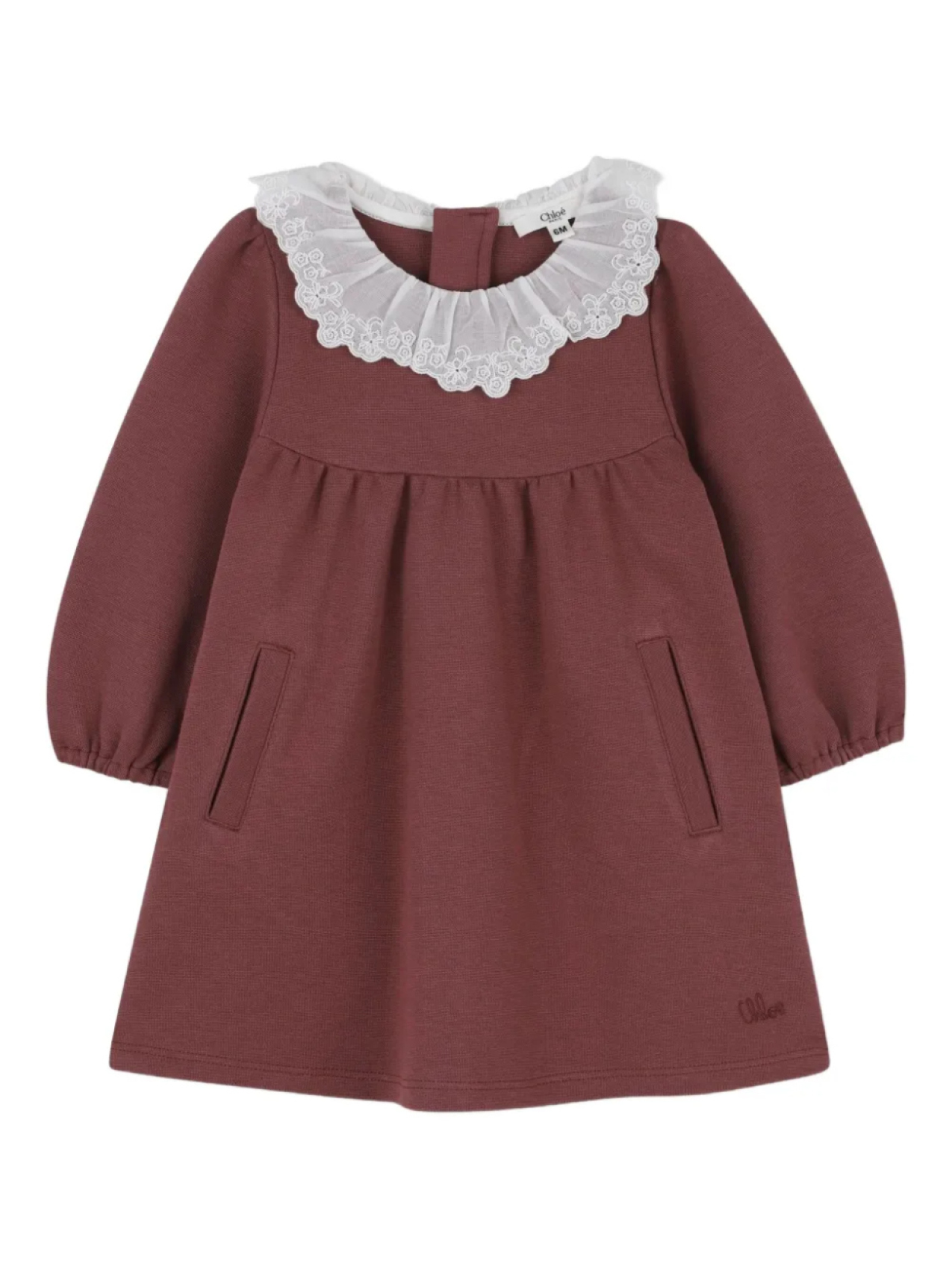 

Chloé Kids платье с длинными рукавами и оборками, розовый