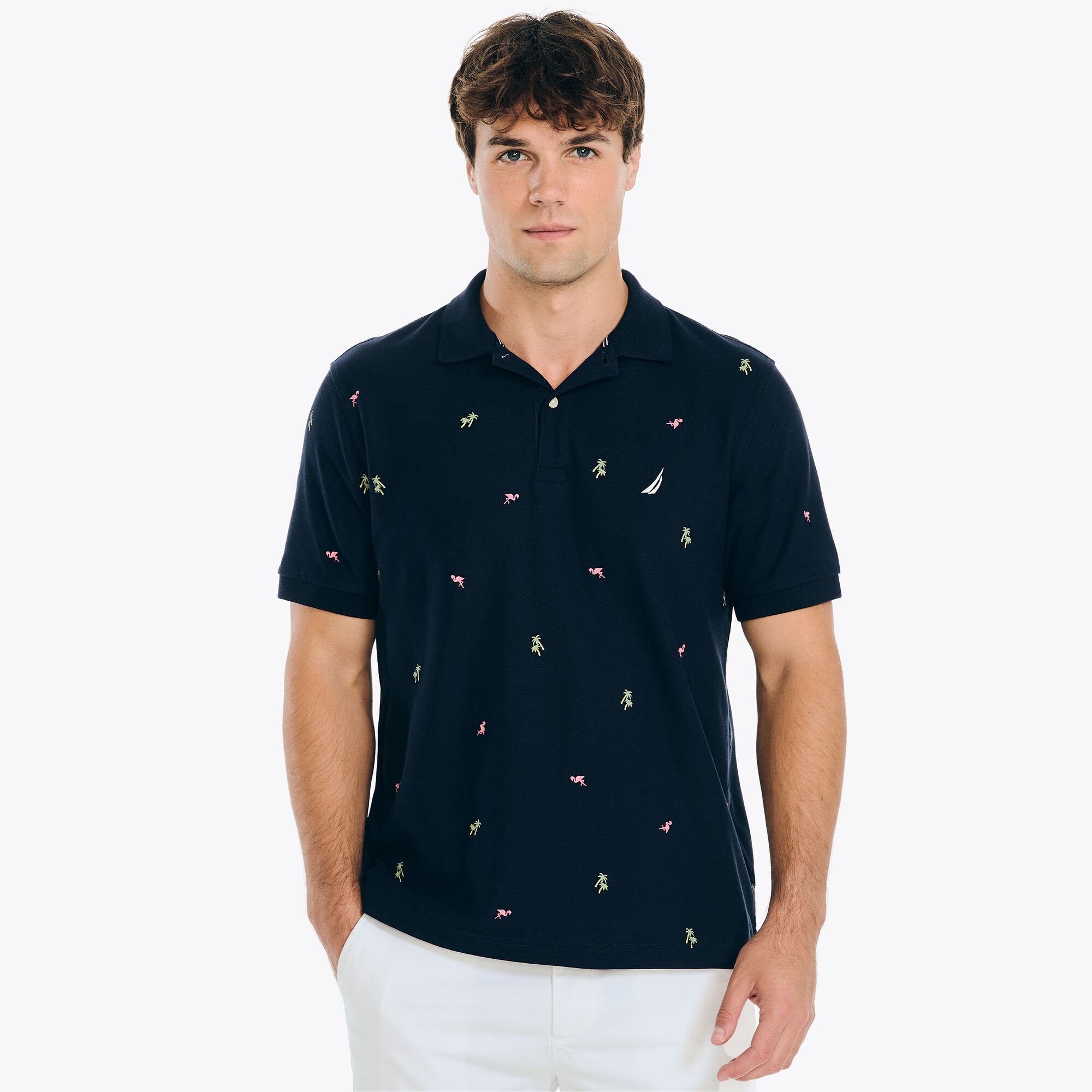 

Мужская классическая рубашка-поло Nautica Printed Deck Polo, темно-синий