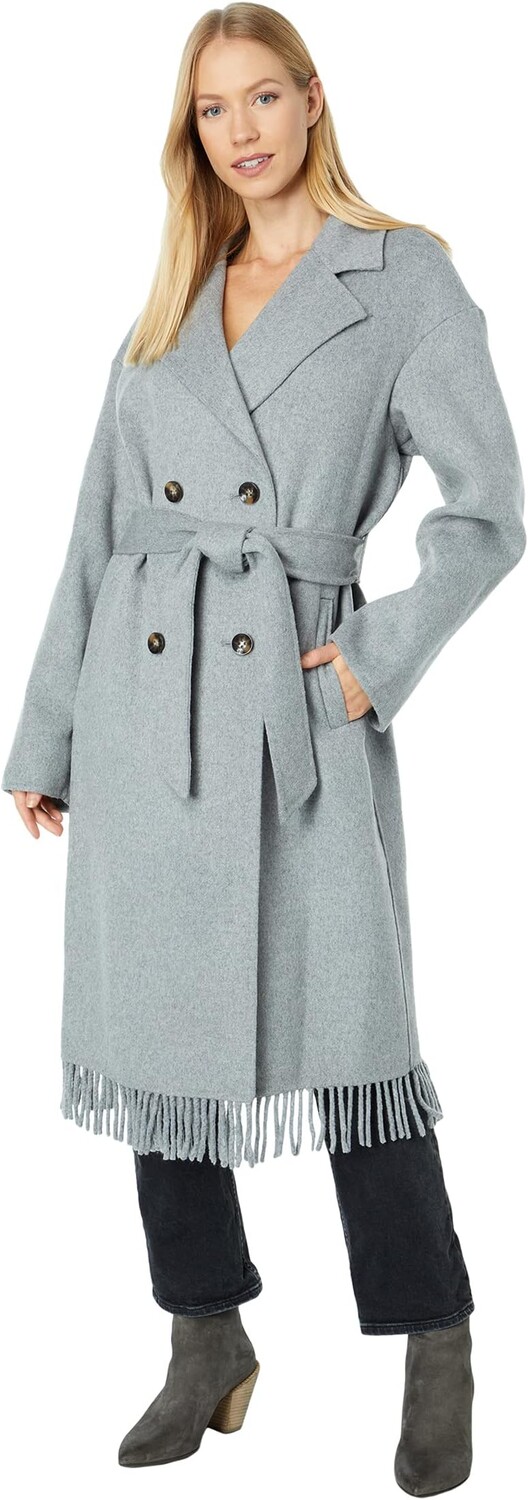 

Пальто Vince Camuto Double-Breasted Belted Wool Coat with Fringe Hem Detail V21754-ZA, цвет Light Grey