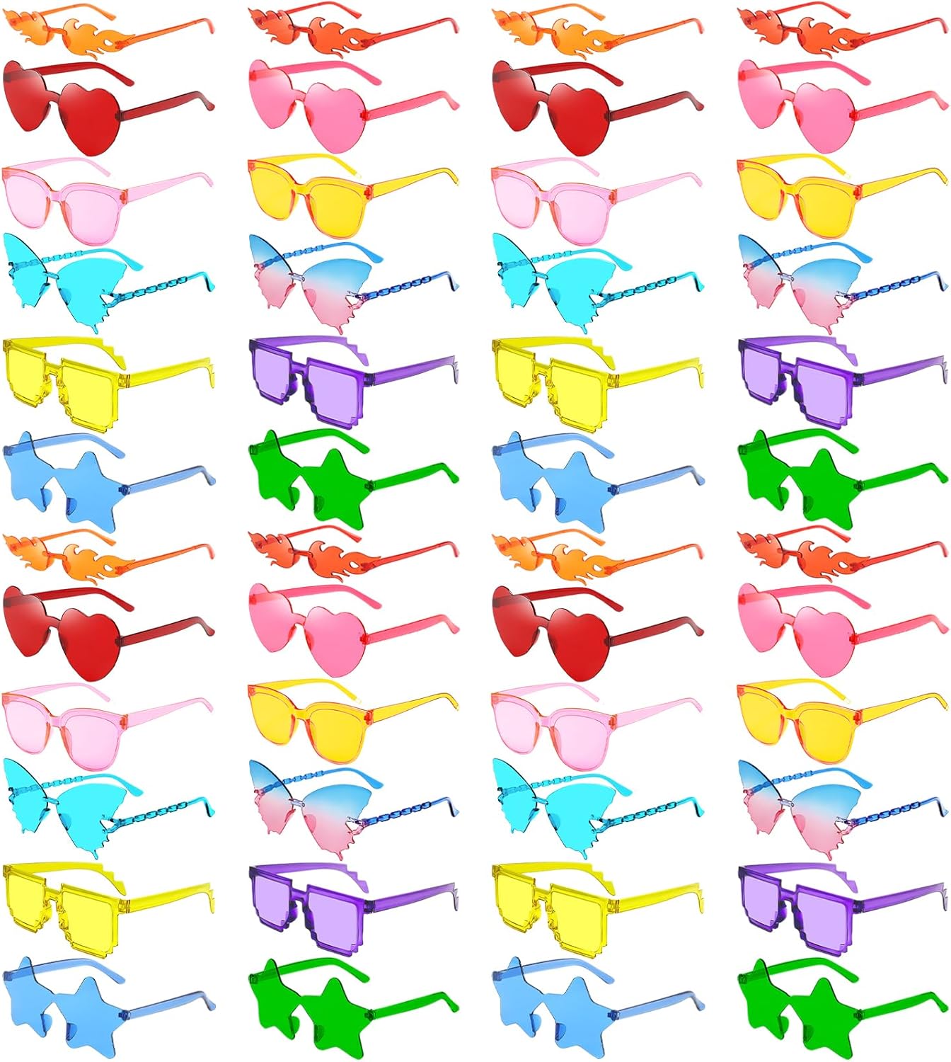 

Оптовая продажа 48 пар солнцезащитных очков без оправы в форме звезды/сердца, для взрослых и унисекс, забавные красочные очки в форме звезды и сердца, сувениры для вечеринок Geopty, Mixed Shape