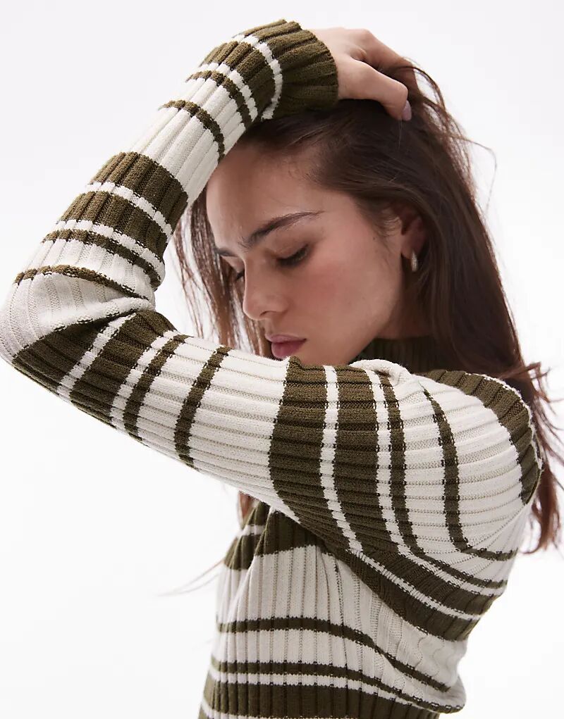 

Трикотажный свитер Topshop с длинными рукавами и застежкой на пуговицы в разноцветной полоске