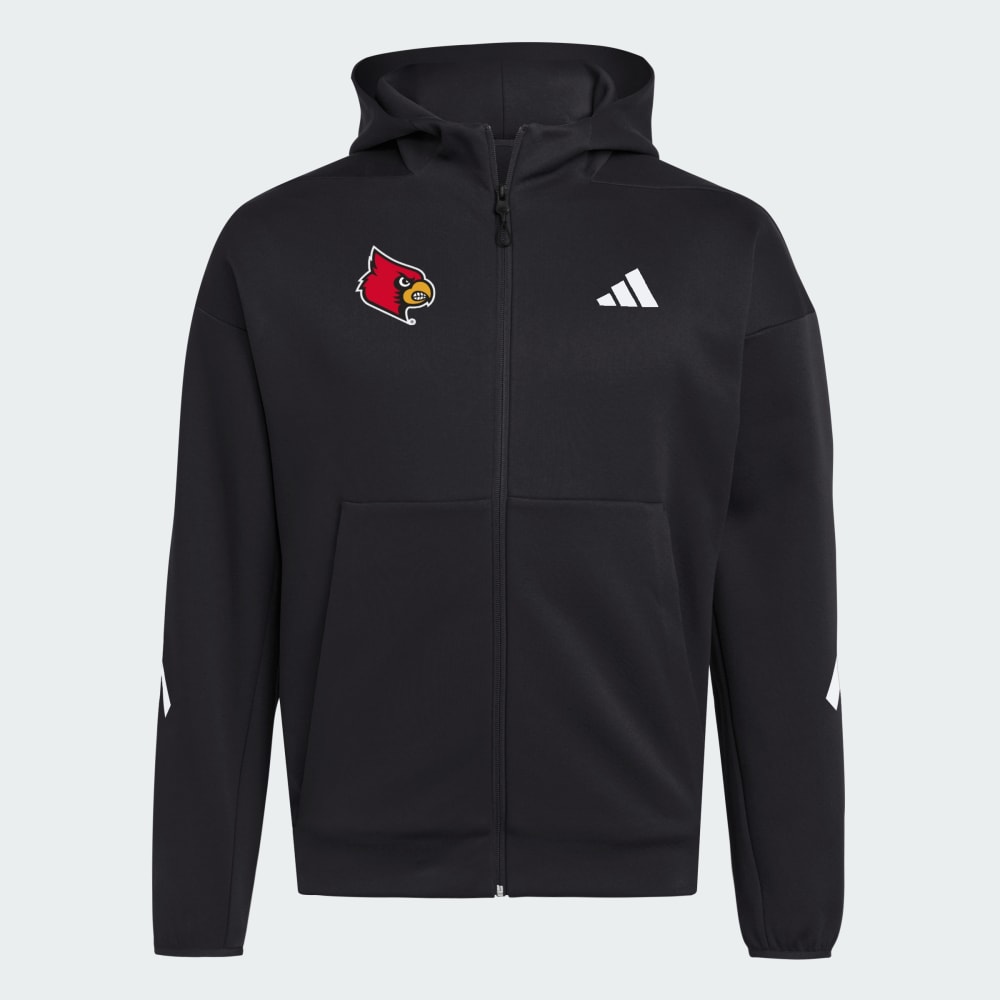 

Худи Adidas Louisville Cardinals Full Zip Player Travel ZNE Hoodie, черный/белый