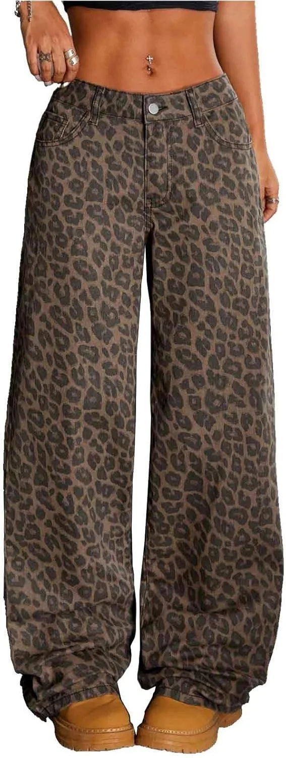 

Женские джинсы с леопардовым принтом, низкой посадкой и прямыми штанинами