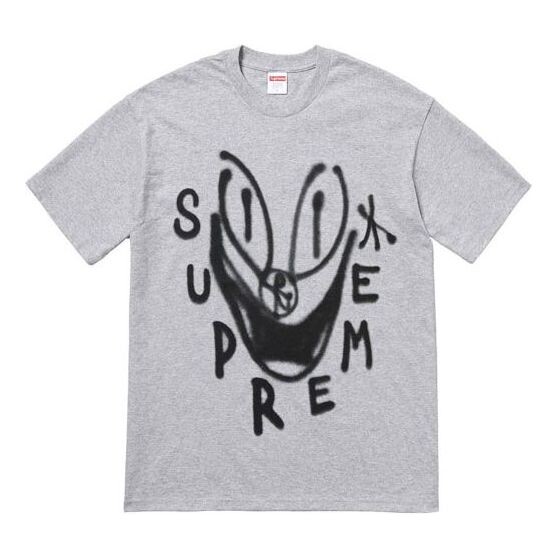 

Футболка fw18 smile tee heather grey graffiti smiling face printing short sleeve gray Supreme, серый