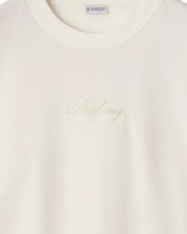 Футболка Burberry Хлопковая с курсивным логотипом, Белый — фото 4