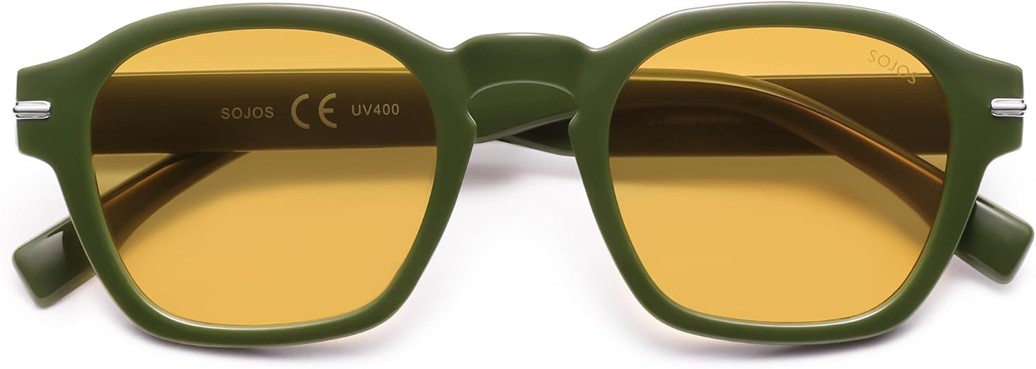 

Солнцезащитные очки SOJOS в винтажном ретро-стиле, квадратные, поляризованные, мужские, стандартной посадки, модные женские солнцезащитные очки SJ2382, Green Frame Yellow Lens